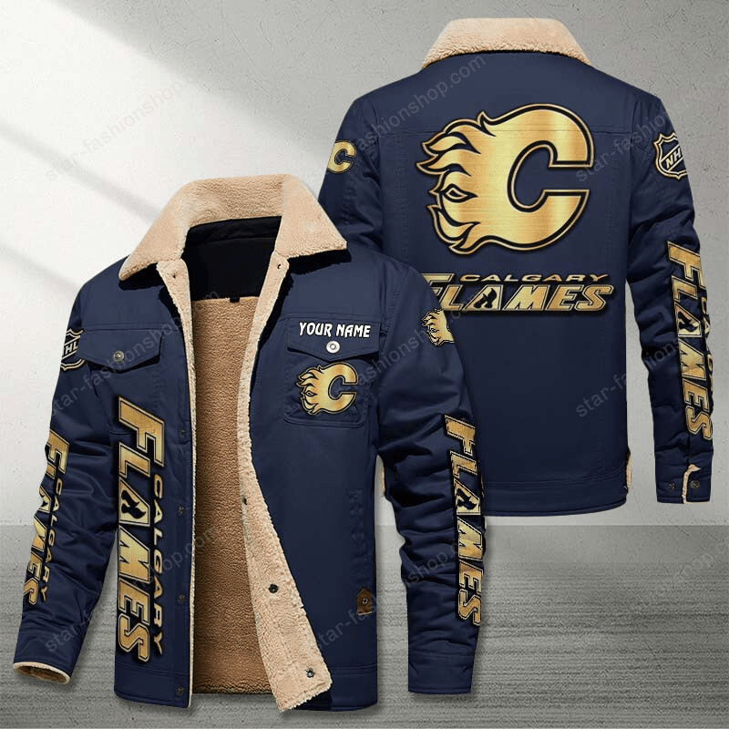 Calgary Flames Navy Custom Name Stand Collar Jacket