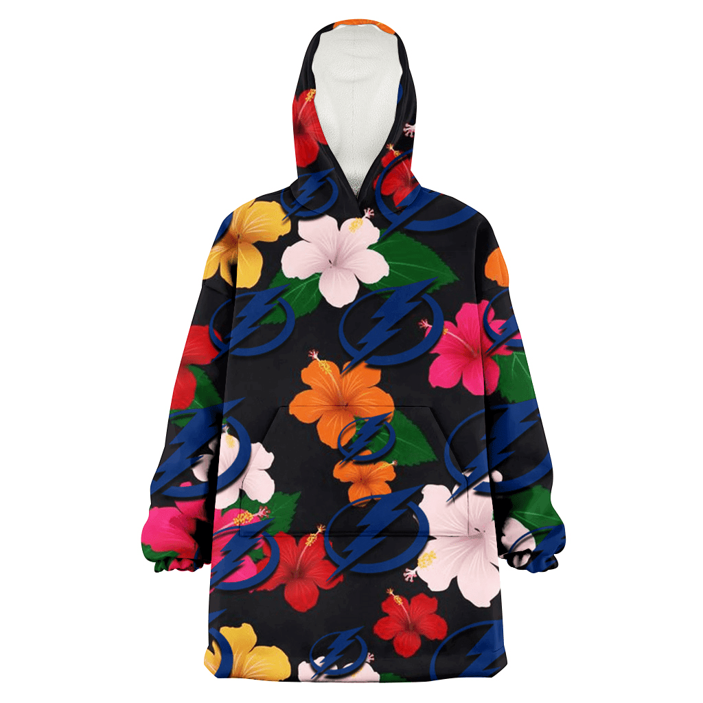 Tampa Bay Lightning Pink Orange Yellow White Hibiscus Black Background 3D Printed Hoodie Blanket Snug Hoodie