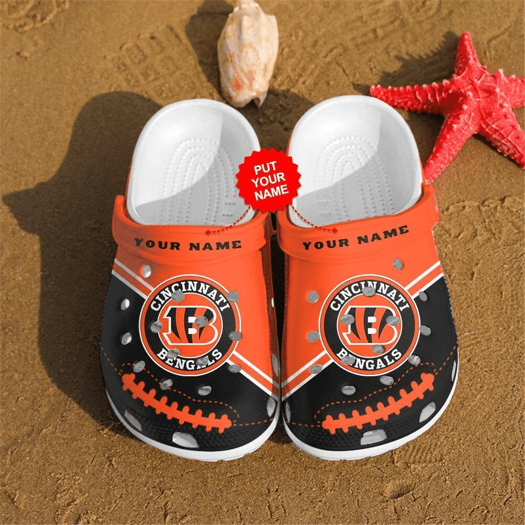 Cincinnati Bengals Custom Name Pattern Crocss Classic Clogs Shoes In Orange & Black Ver117