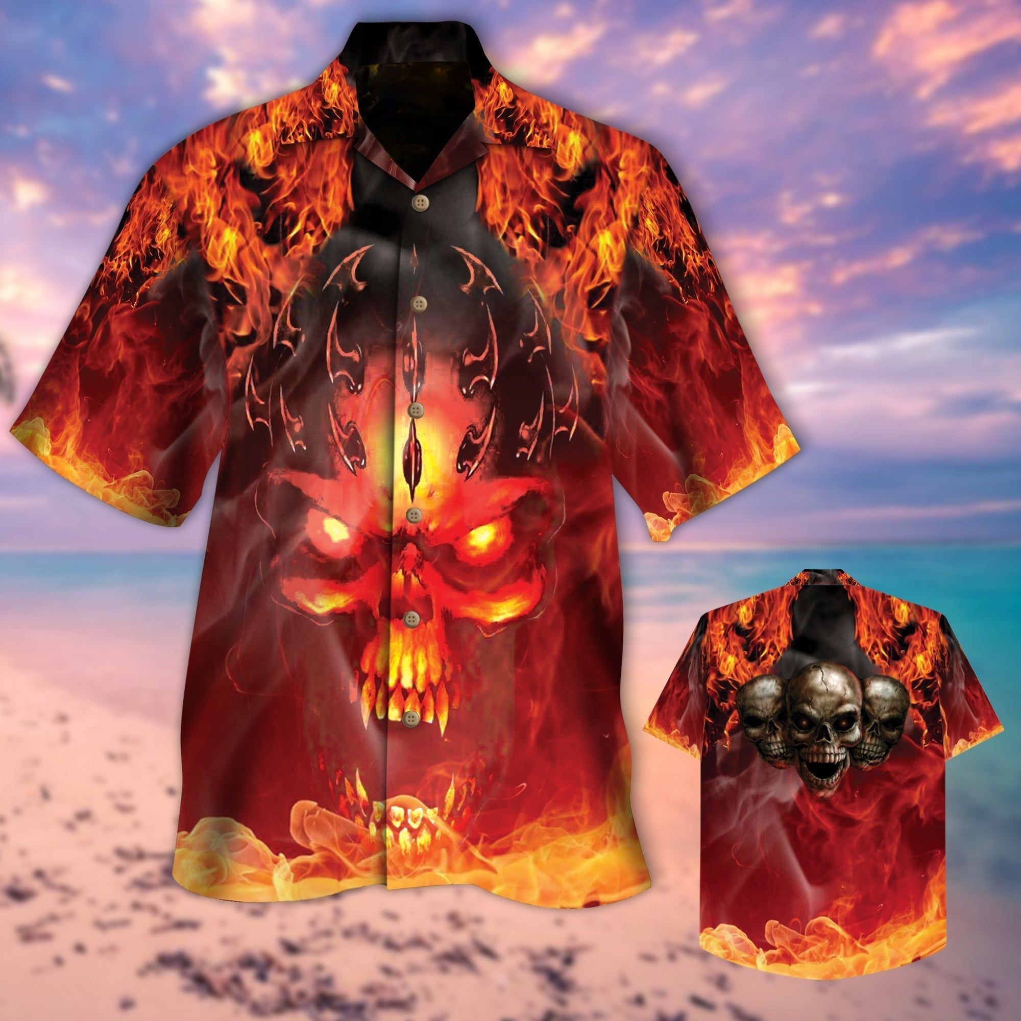 Flame Hell Skull Nice Hawaiian Shirt, Skull Hawaiian Shirt, Hawaiian Shirt Men Women