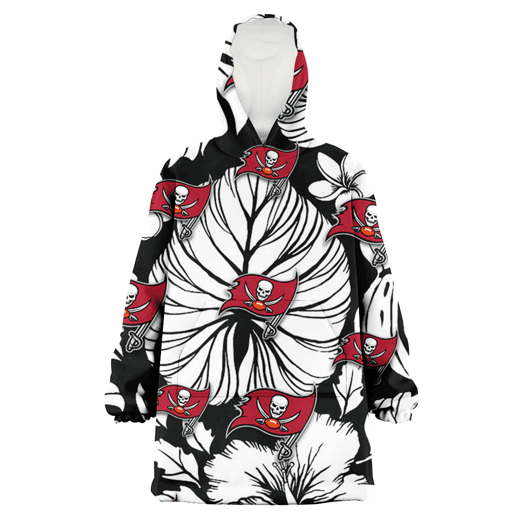 Tampa Bay Buccaneers White Hibiscus Porcelain Flower Palm Leaf Black 3D Printed Hoodie Blanket Snug Hoodie