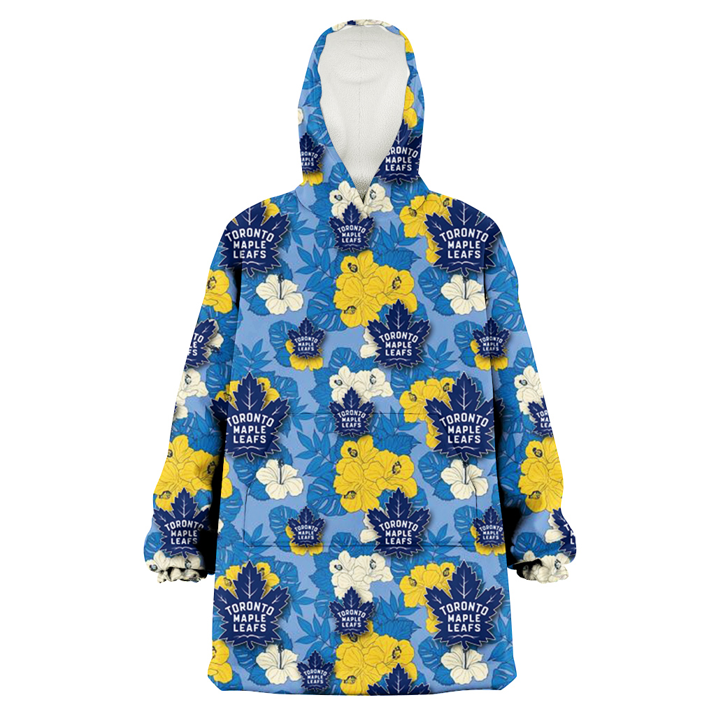 Toronto Maple Leafs Yellow White Hibiscus Powder Blue Background 3D Printed Hoodie Blanket Snug Hoodie