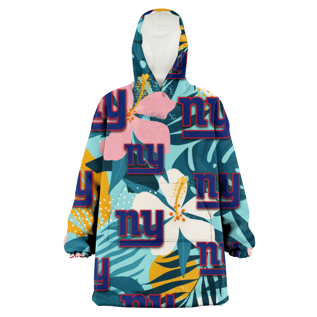 New York Giants Pastel Color Hibiscus Tropical Leaves Light Green Background 3D Printed Hoodie Blanket Snug Hoodie