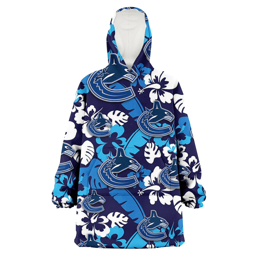 Vancouver Canucks Light Blue Hibiscus Banana Leaf Navy Background 3D Printed Hoodie Blanket Snug Hoodie