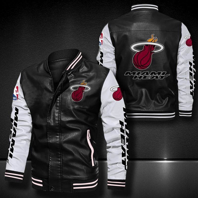 Miami Heat Leather Varsity Jacket Bomber Coat