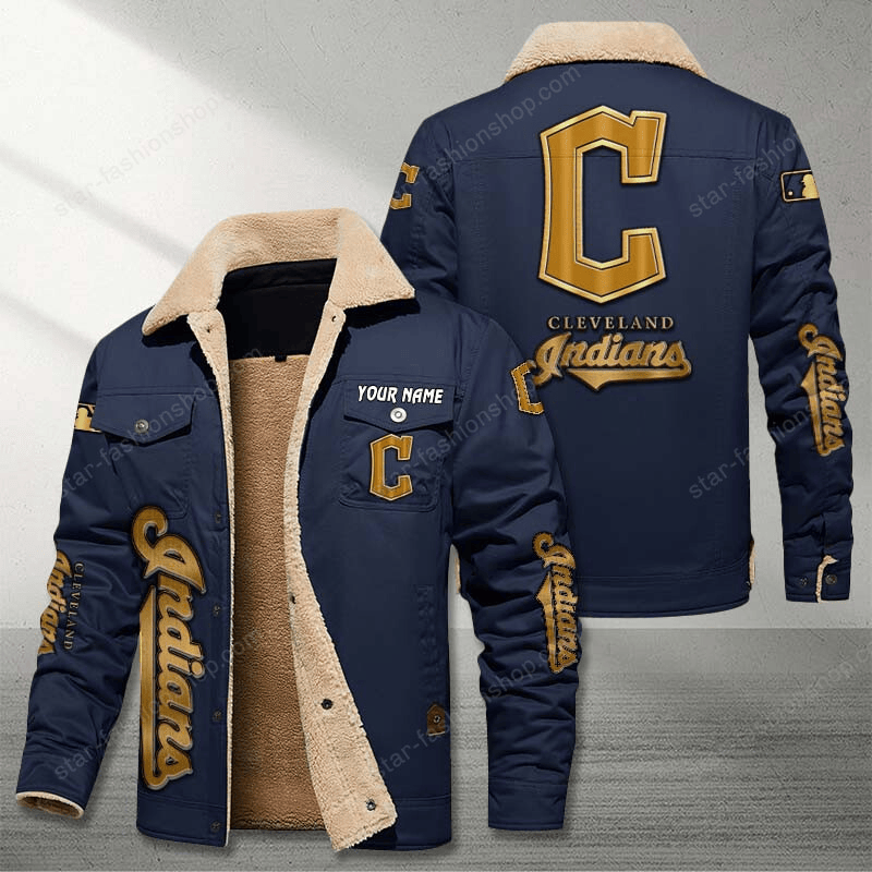 Cleveland Indians Navy Custom Name Stand Collar Jacket