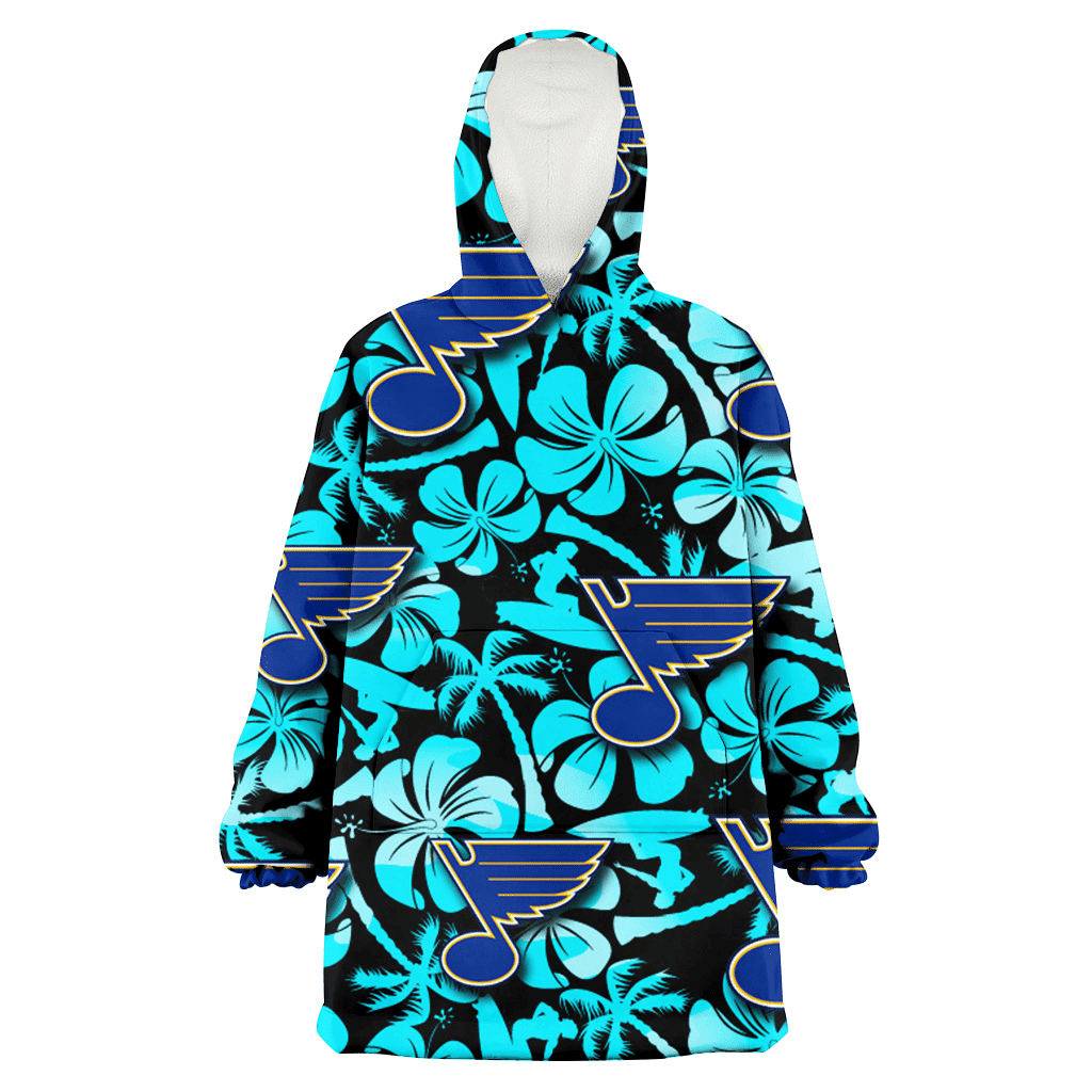 St. Louis Blues Blue Hibiscus Blue Coconut Tree Black Background 3D Printed Hoodie Blanket Snug Hoodie