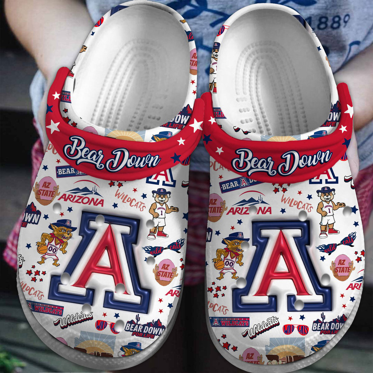 Arizona Wildcats Team Name Logo NCAA Sport Red White Crocss Classic Clogs Shoes Ver672