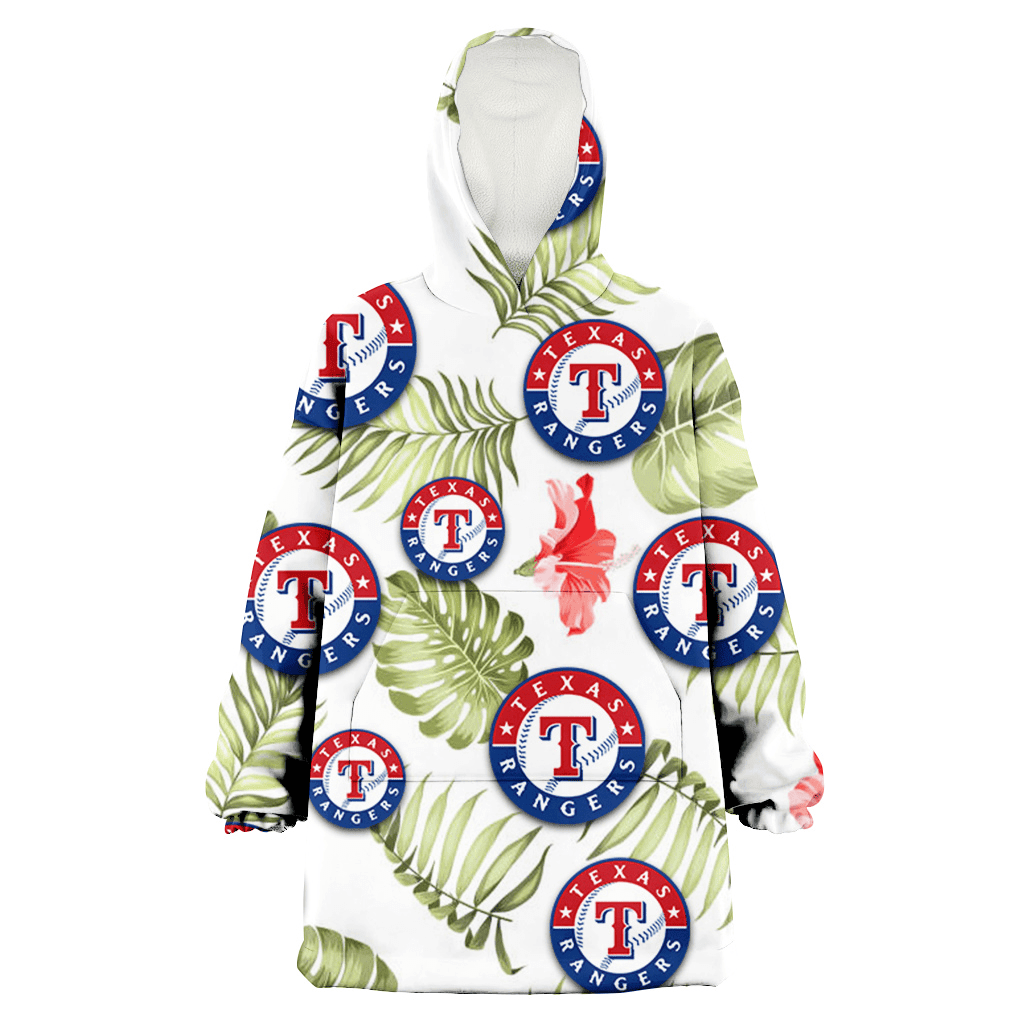 Texas Rangers Light Salmon Hibiscus Green Leaf White Background 3D Printed Hoodie Blanket Snug Hoodie