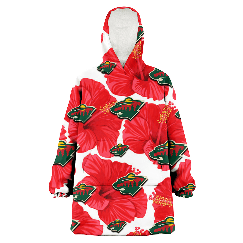 Minnesota Wild Big Red Hibiscus White Background 3D Printed Hoodie Blanket Snug Hoodie