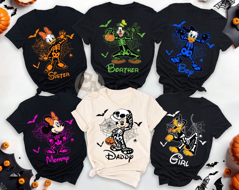 Custom Disney Skeleton Halloween Shirt, Custom Name & Character Disney Skeleton Shirt, Disney Skeleton Family Shirts, Halloween Group Shirt x By Bdayshirtsforwomen Fashion