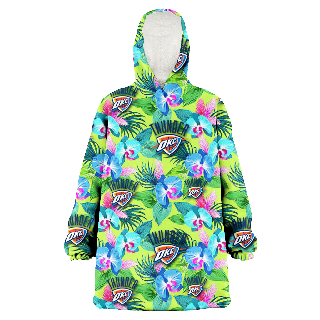 Oklahoma City Thunder Blue Orchid Green Pink Leaf Green Background 3D Printed Hoodie Blanket Snug Hoodie