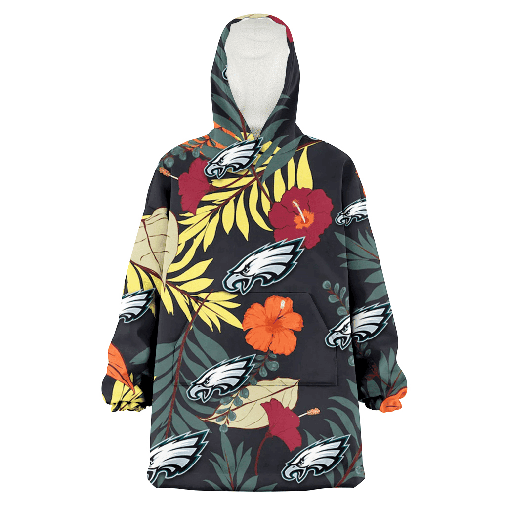 Philadelphia Eagles Red And Orange Hibiscus Black Background 3D Printed Hoodie Blanket Snug Hoodie