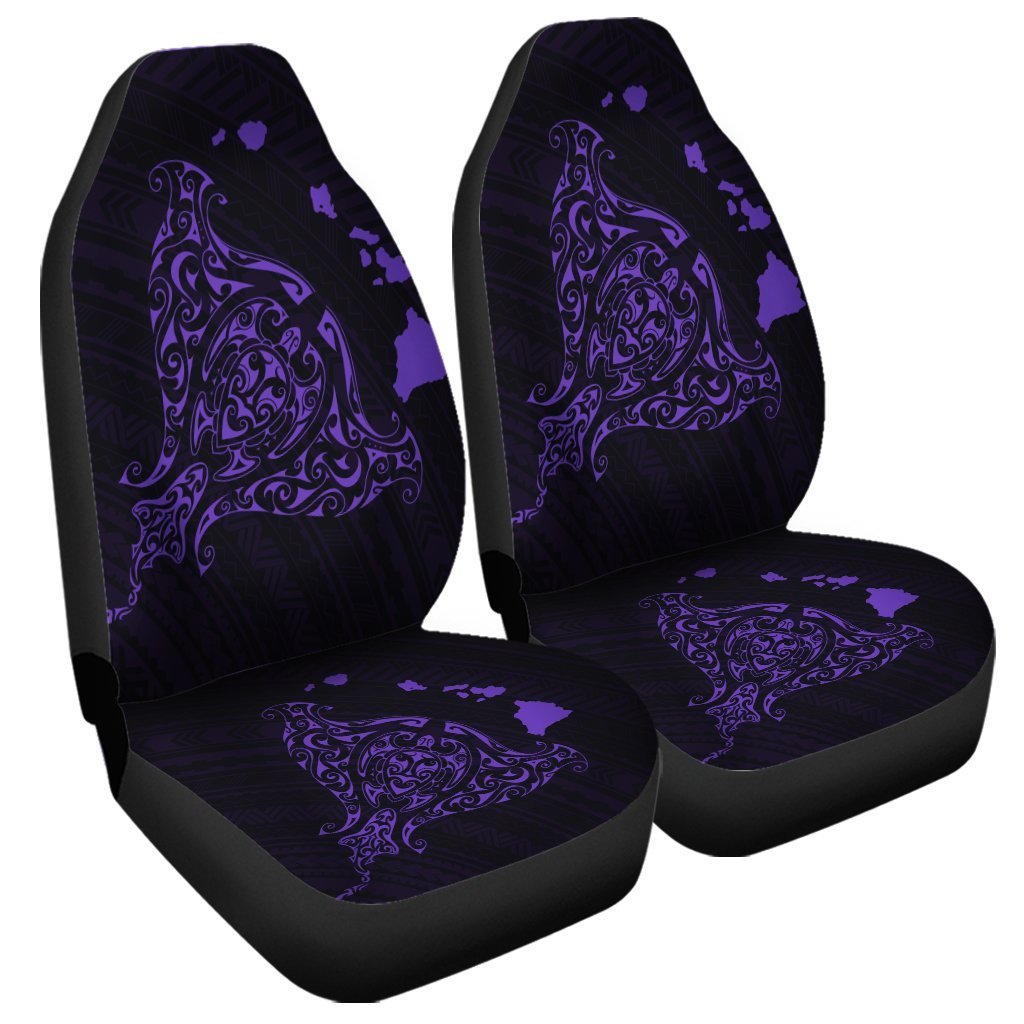 Hawaiian Map Manta Ray Purple Polynesian Car Seat Covers