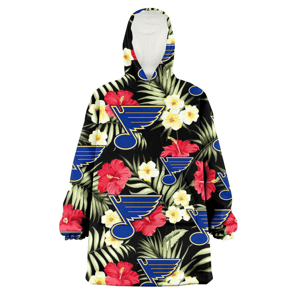 St. Louis Blues Red Hibiscus Yellow Porcelain Flower Black Background 3D Printed Hoodie Blanket Snug Hoodie