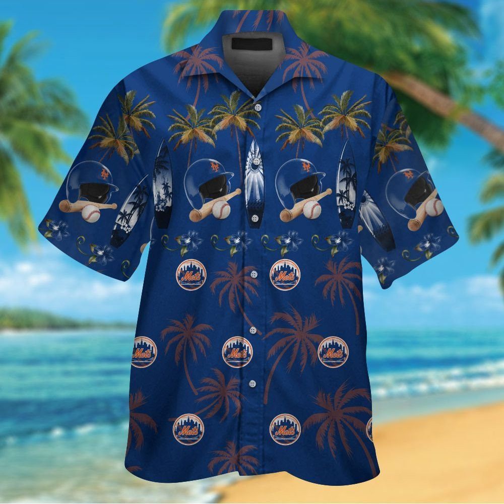 New York Mets Short Sleeve Button Up Tropical Hawaiian Shirt Ver010