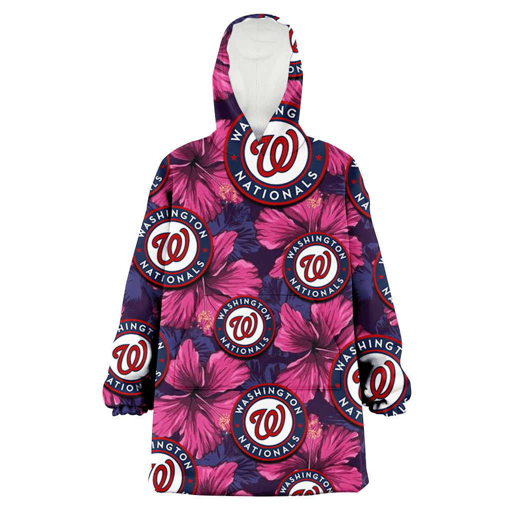 Washington Nationals Plum Vilolet Hibiscus Dark Navy Leaf Black 3D Printed Hoodie Blanket Snug Hoodie