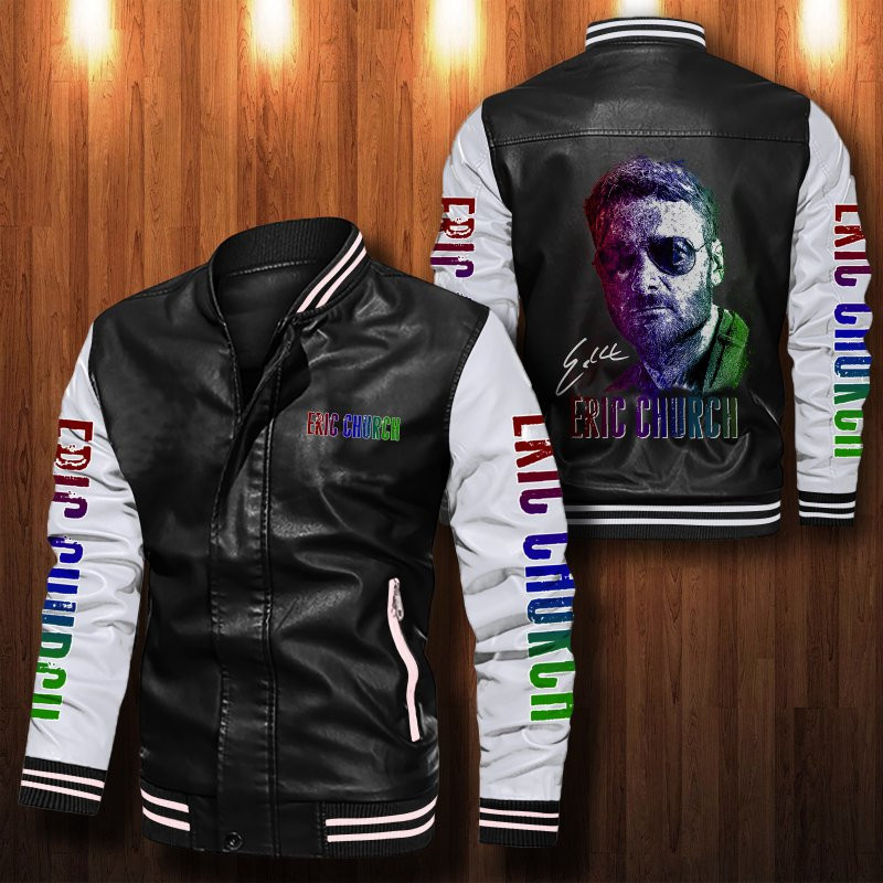 Eric Church Leather Varsity Jacket Bomber Coat