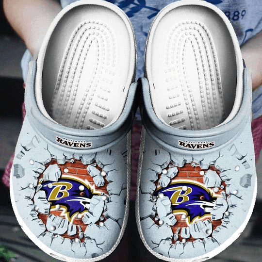 Baltimore Ravens Logo Breaking Pattern Crocss Classic Clogs Shoes In Gray Ver90