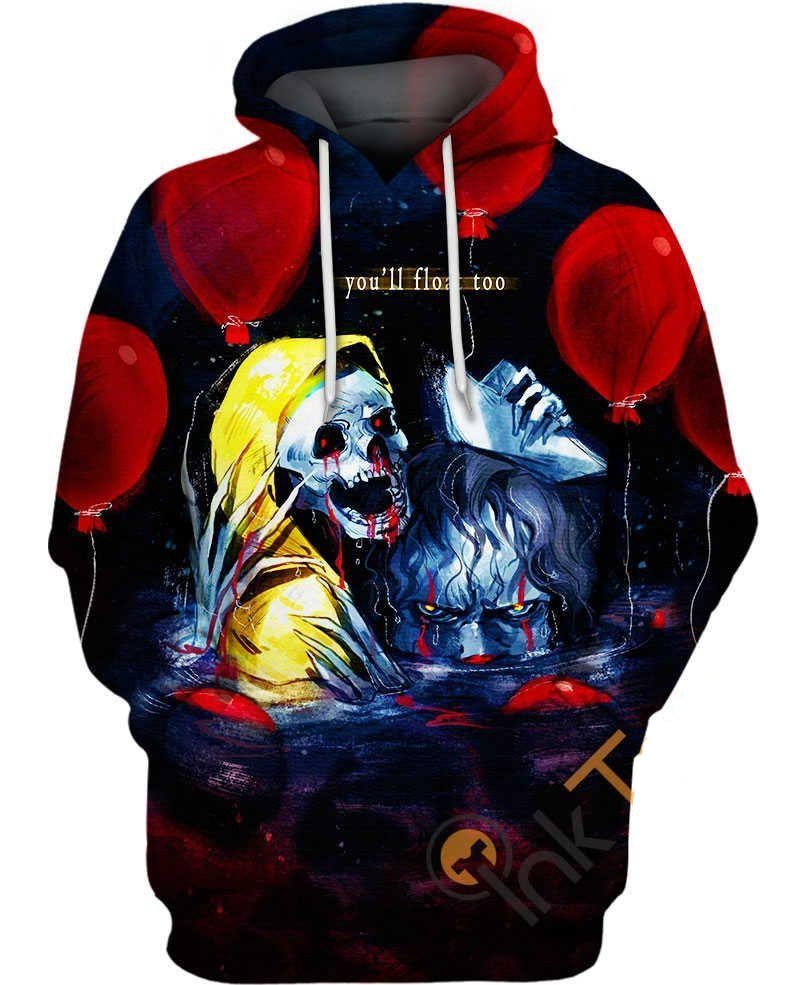 F89 Halloween Hoodie Pennywise Hoodie You'Ll Float Too Hoodie Horror Hoodie