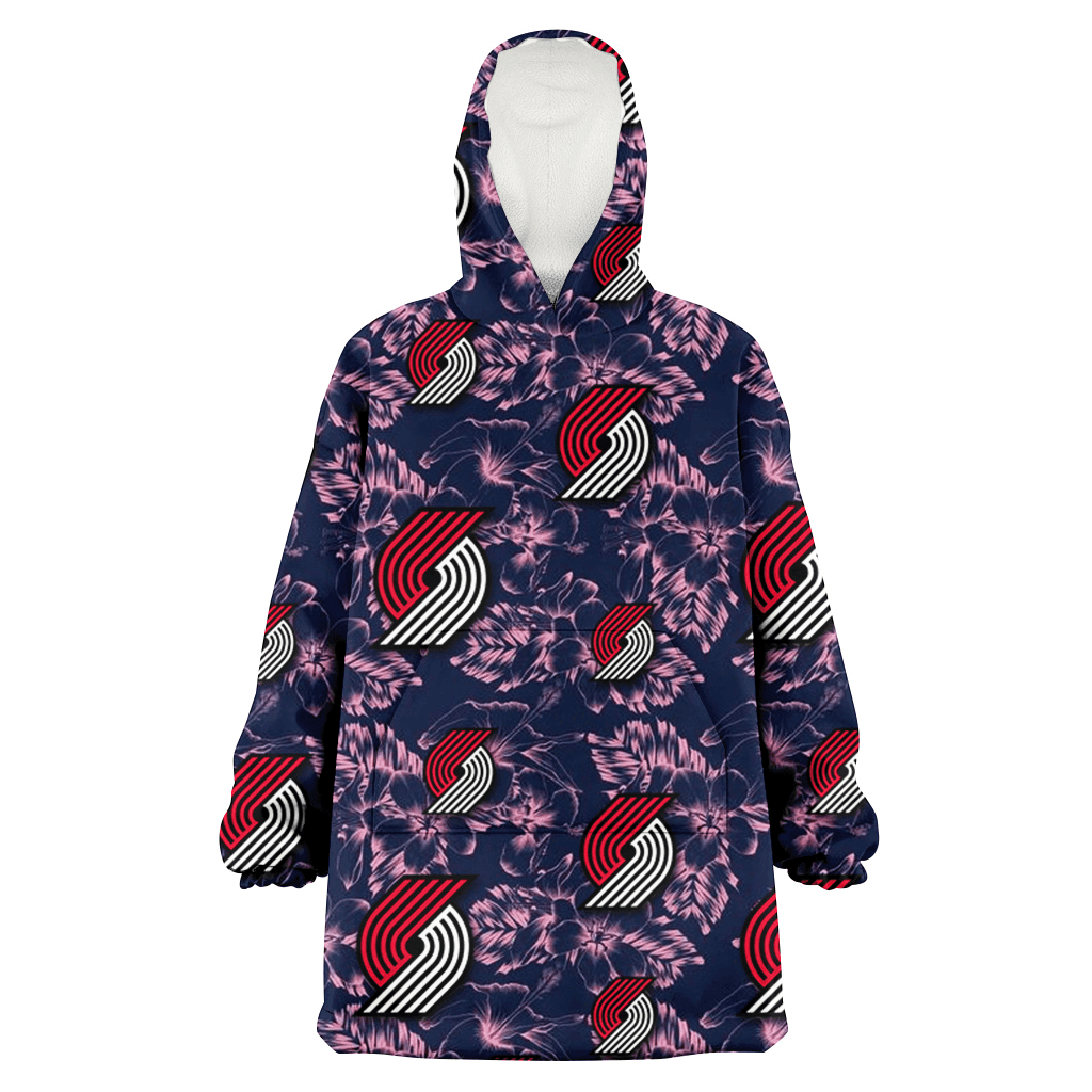 Portland Trail Blazers Thistle Sketch Hibiscus Dark Slate Blue Background 3D Printed Hoodie Blanket Snug Hoodie