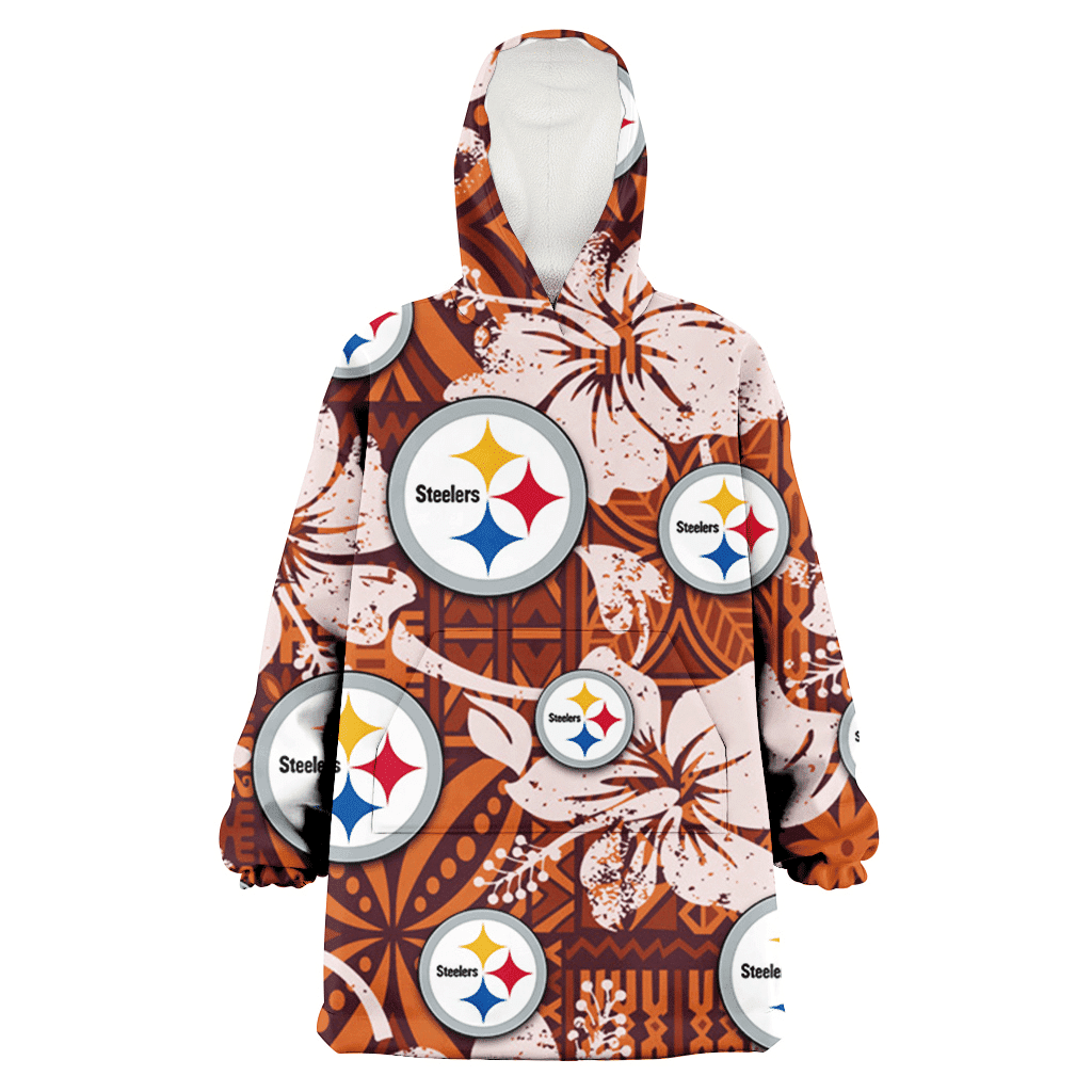 Pittsburgh Steelers Bisque Hibiscus Brown Pattern 3D Printed Hoodie Blanket Snug Hoodie