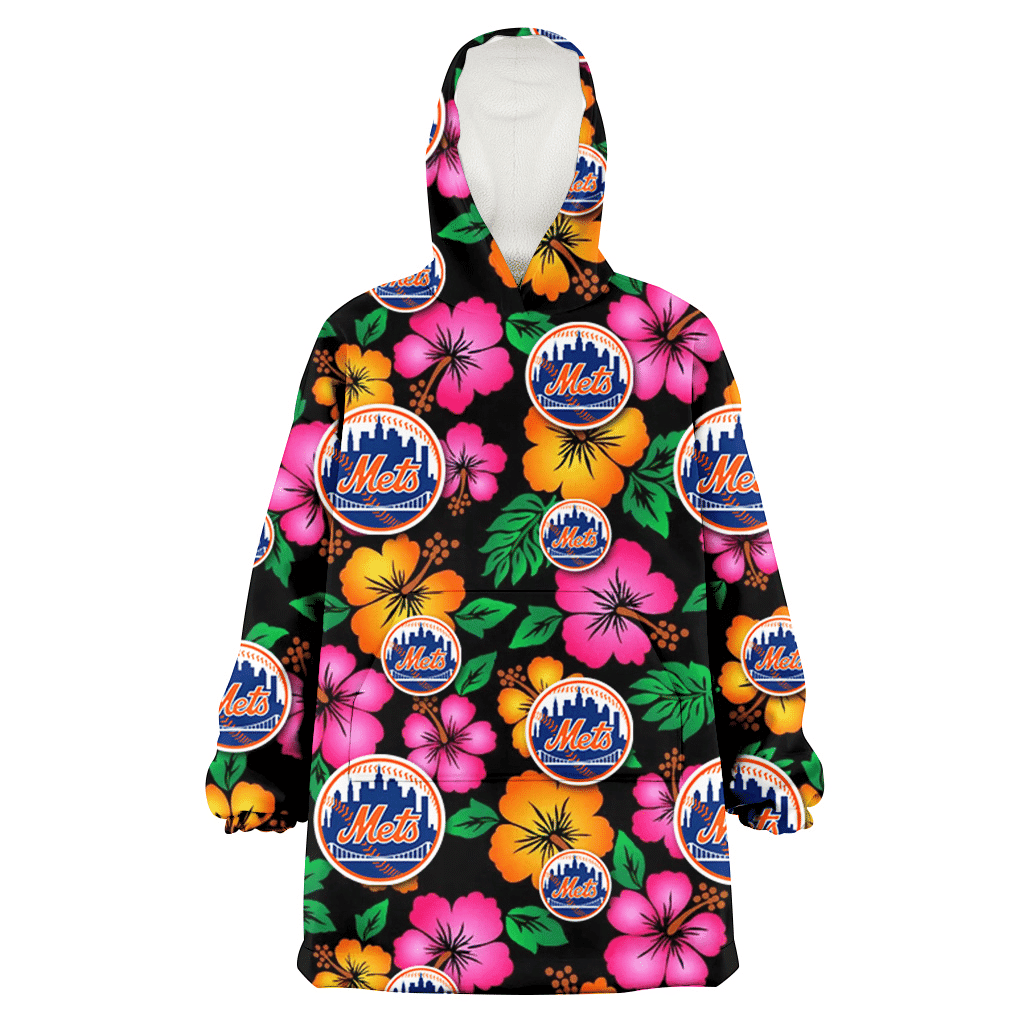 New York Mets Pink Orange Black Background 3D Printed Hoodie Blanket Snug Hoodie