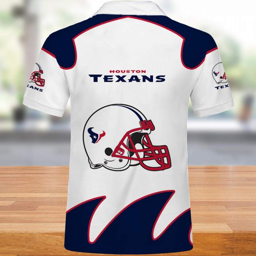 Houston Texans Polo T-Shirt 3D All Over Prints White - Funnymugsandshirts Fashion