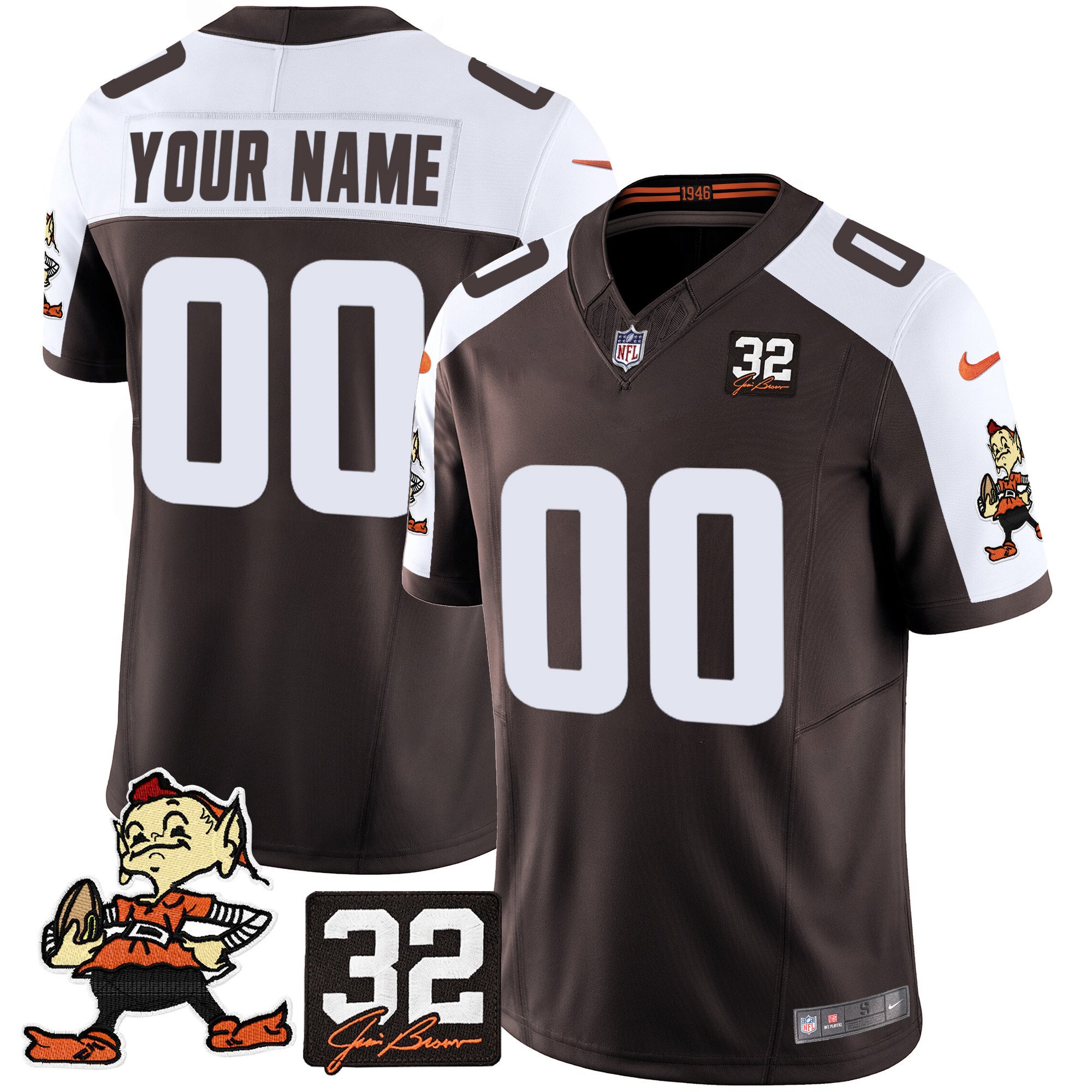 Browns #32 Jim Brown Memorial Patch Vapor Limited Custom Jersey V2 – All Stitched