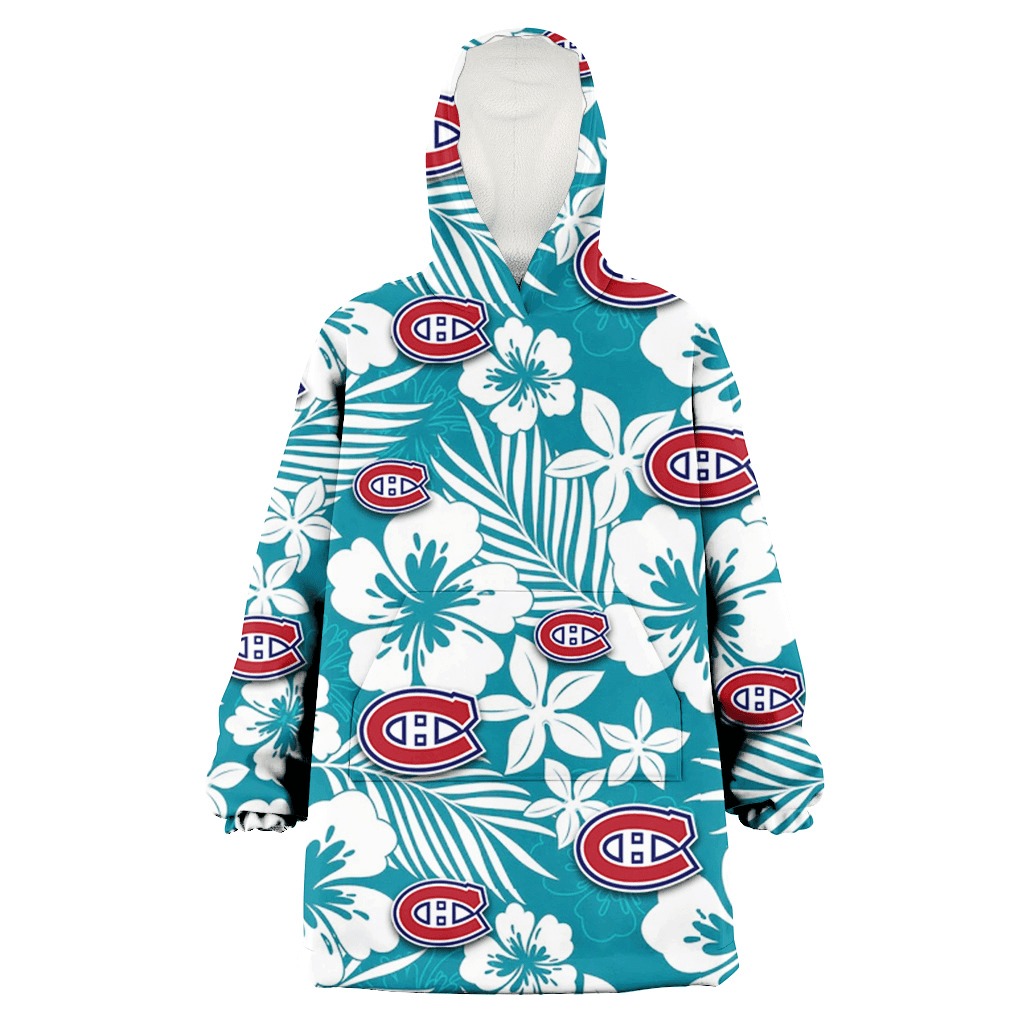 Montreal Canadiens White Hibiscus White Porcelain Flower Light Green Background 3D Printed Hoodie Blanket Snug Hoodie