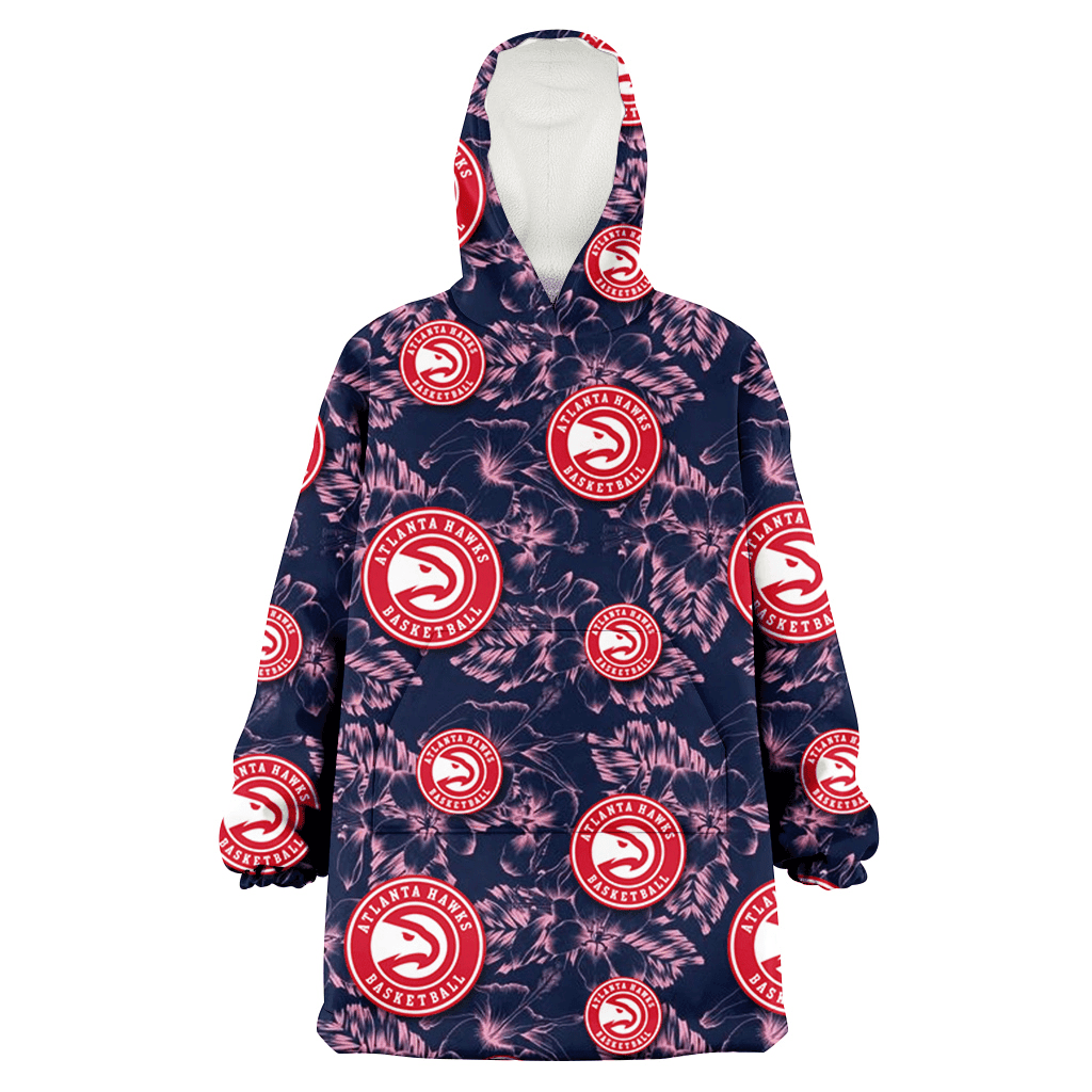 Atlanta Hawks Thistle Sketch Hibiscus Dark Slate Blue Background 3D Printed Hoodie Blanket Snug Hoodie