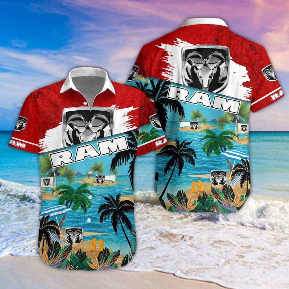 Ram Truck Beach Coastal Island Brand Logo 3D Hawaiian Shirt
