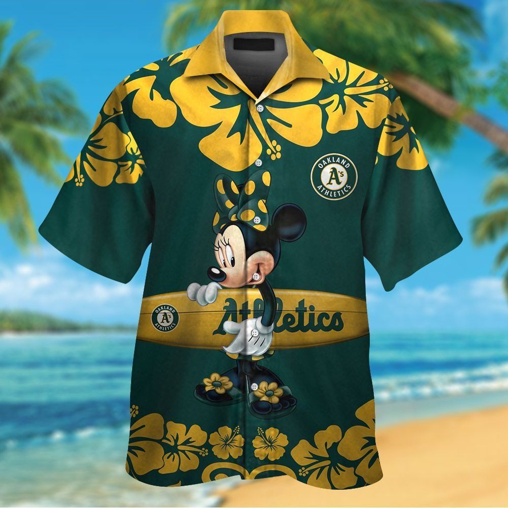 Oakland Athletics Minnie Mouse Short Sleeve Button Up Tropical Hawaiian Shirt