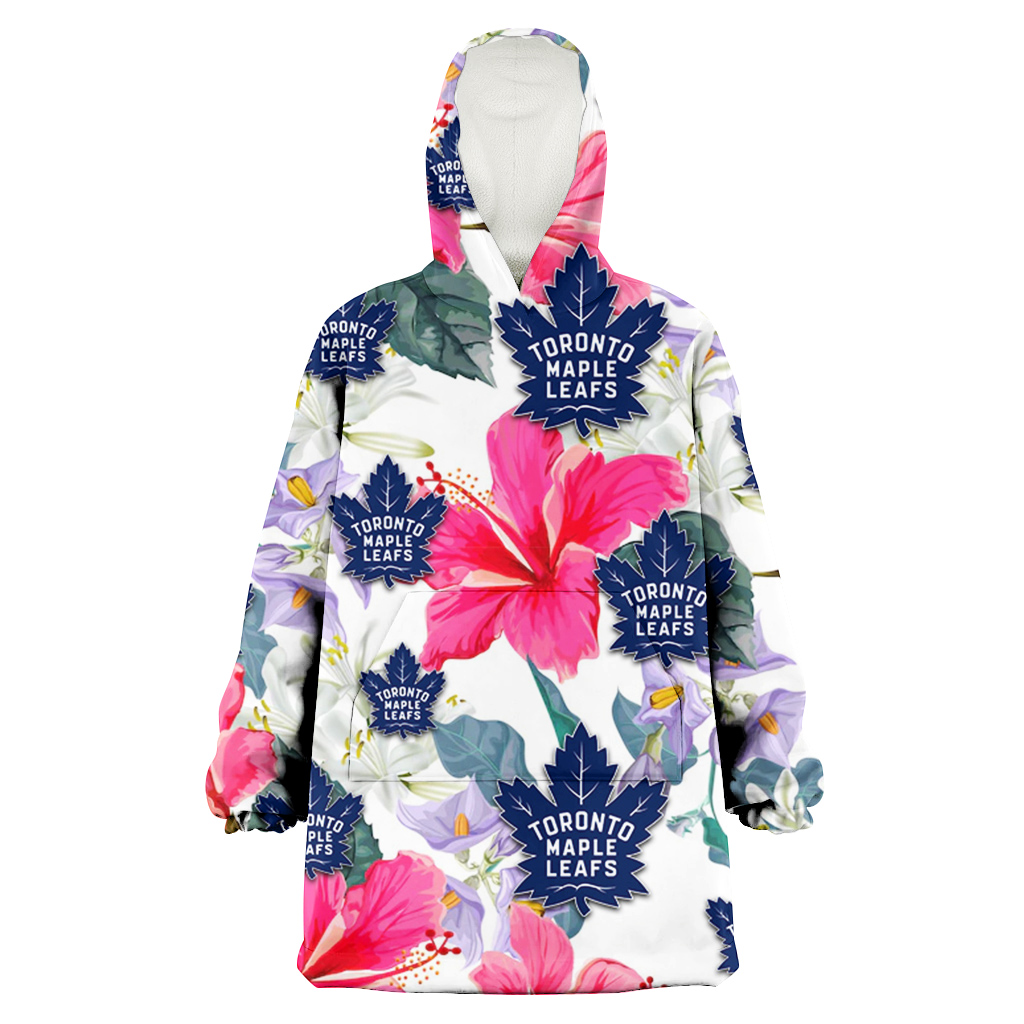 Toronto Maple Leafs Pink Hibiscus White Orchid White Background 3D Printed Hoodie Blanket Snug Hoodie