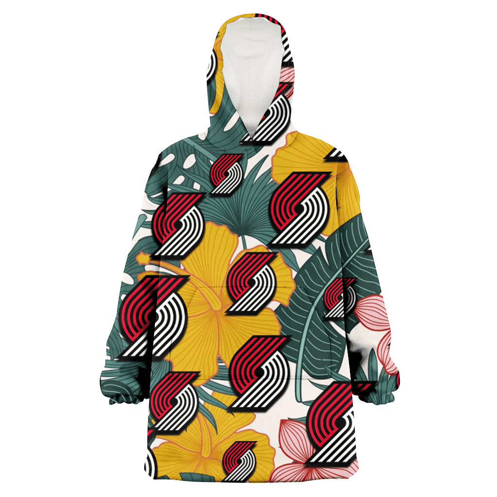 Portland Trail Blazers Yellow Hibiscus Green Banana Leaf Pink Porcelain Flower 3D Printed Hoodie Blanket Snug Hoodie