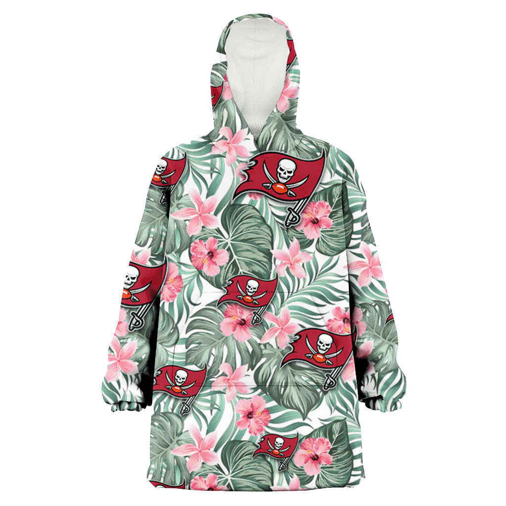 Tampa Bay Buccaneers Pink Hibiscus Porcelain Flower Tropical Leaf White Background 3D Printed Hoodie Blanket Snug Hoodie