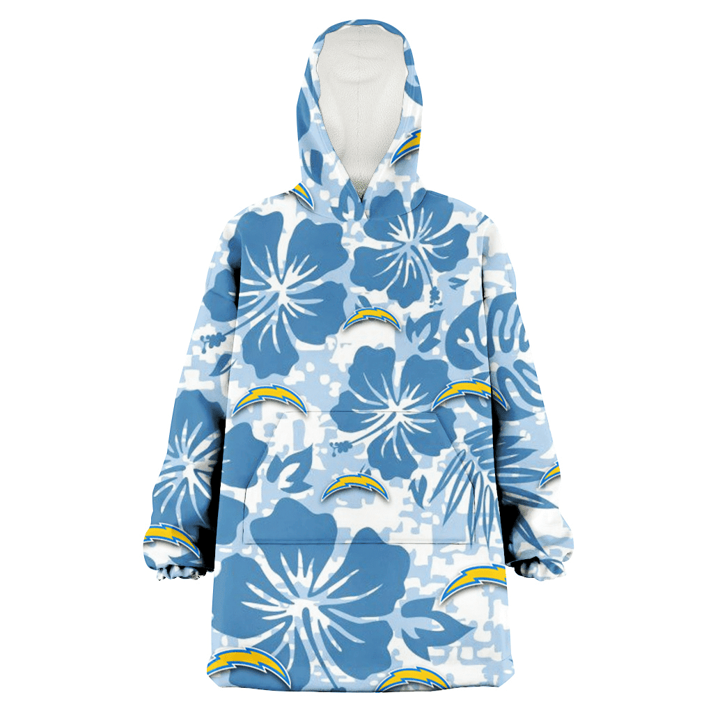 Los Angeles Chargers Blue Hibiscus Blue Leaves Vintage Background 3D Printed Hoodie Blanket Snug Hoodie