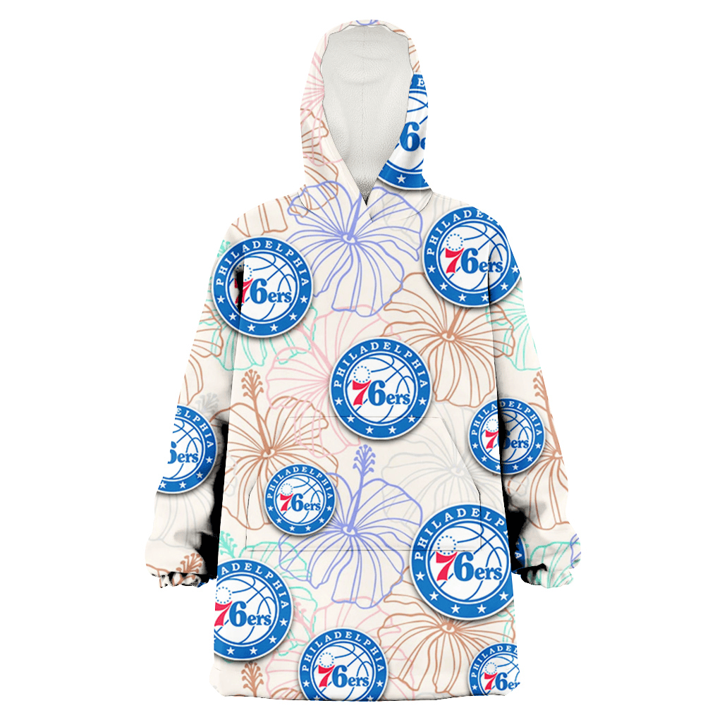 Philadelphia 76ers Sketch Pastel Hibiscus Beige Background 3D Printed Hoodie Blanket Snug Hoodie