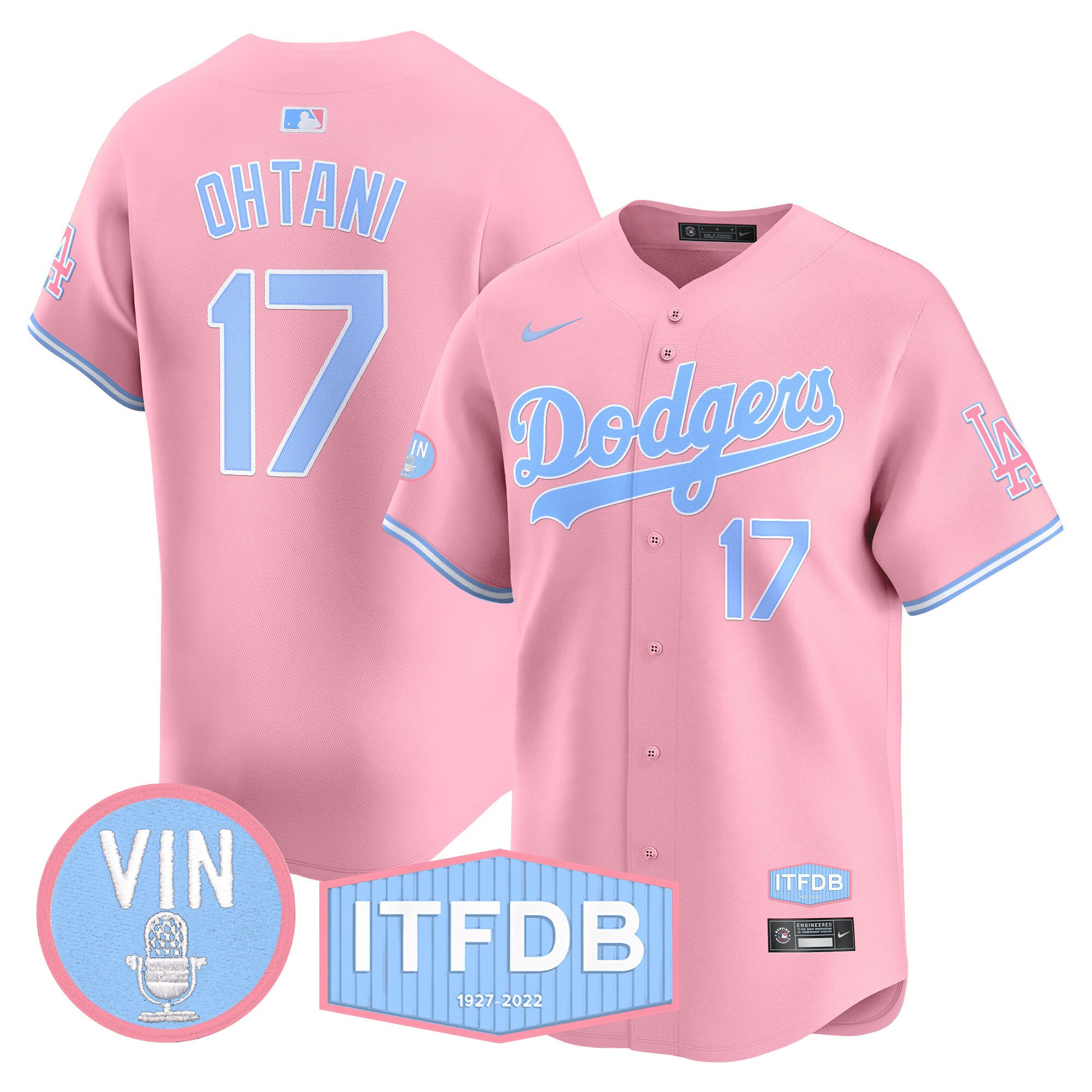 Unisex Dodgers Vin Itfdb Patch Bubblegum Pink Vapor Premier Limited Jersey – All Stitched