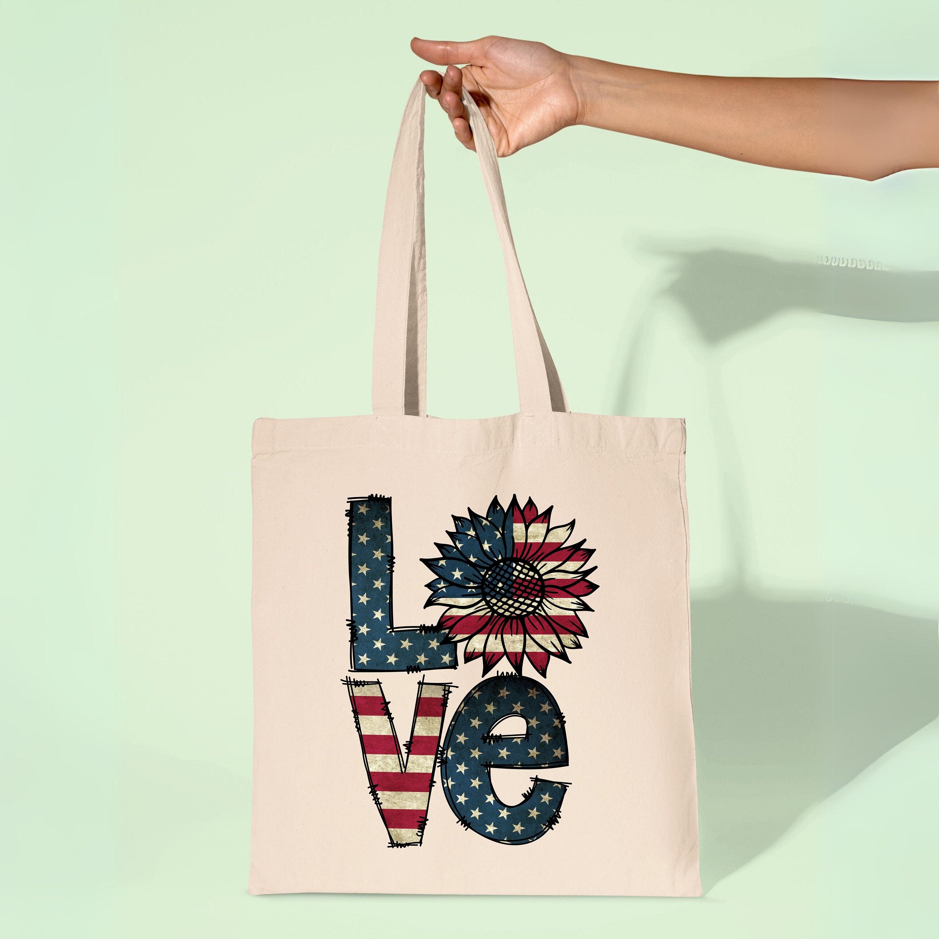 4th Of July Tote Bag, 4th of July Sunflower Tote Bag, Patriotic Family Totes, Women Shoulder Bag, American Flag Totes, Independence Day Gift