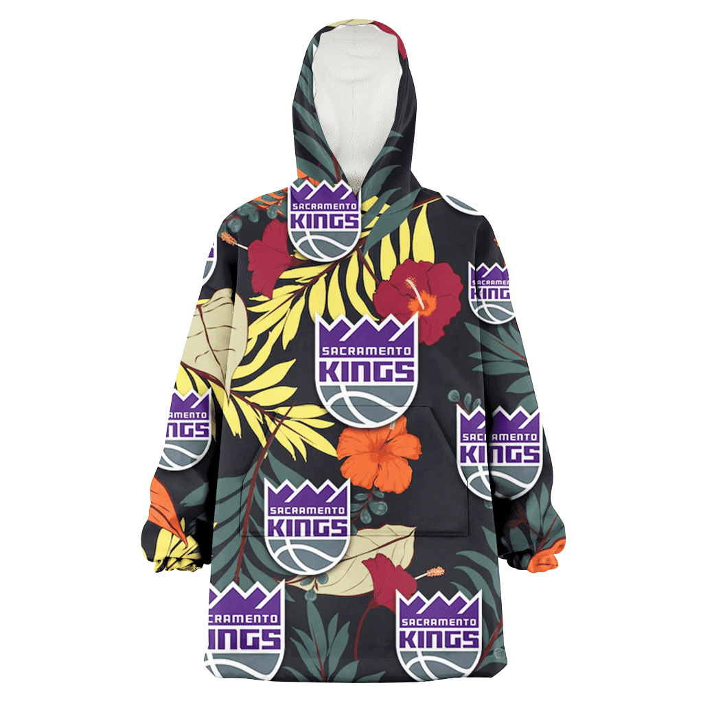 Sacramento Kings Red And Orange Hibiscus Black Background 3D Printed Hoodie Blanket Snug Hoodie