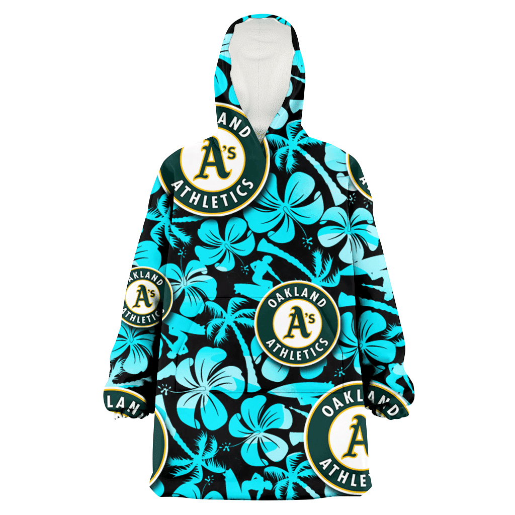 Oakland Athletics Blue Hibiscus Blue Coconut Tree Black Background 3D Printed Hoodie Blanket Snug Hoodie