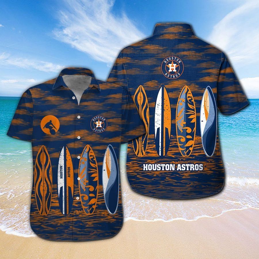 Houston Astros Short Sleeve Button Up Tropical Hawaiian Shirt Ver010