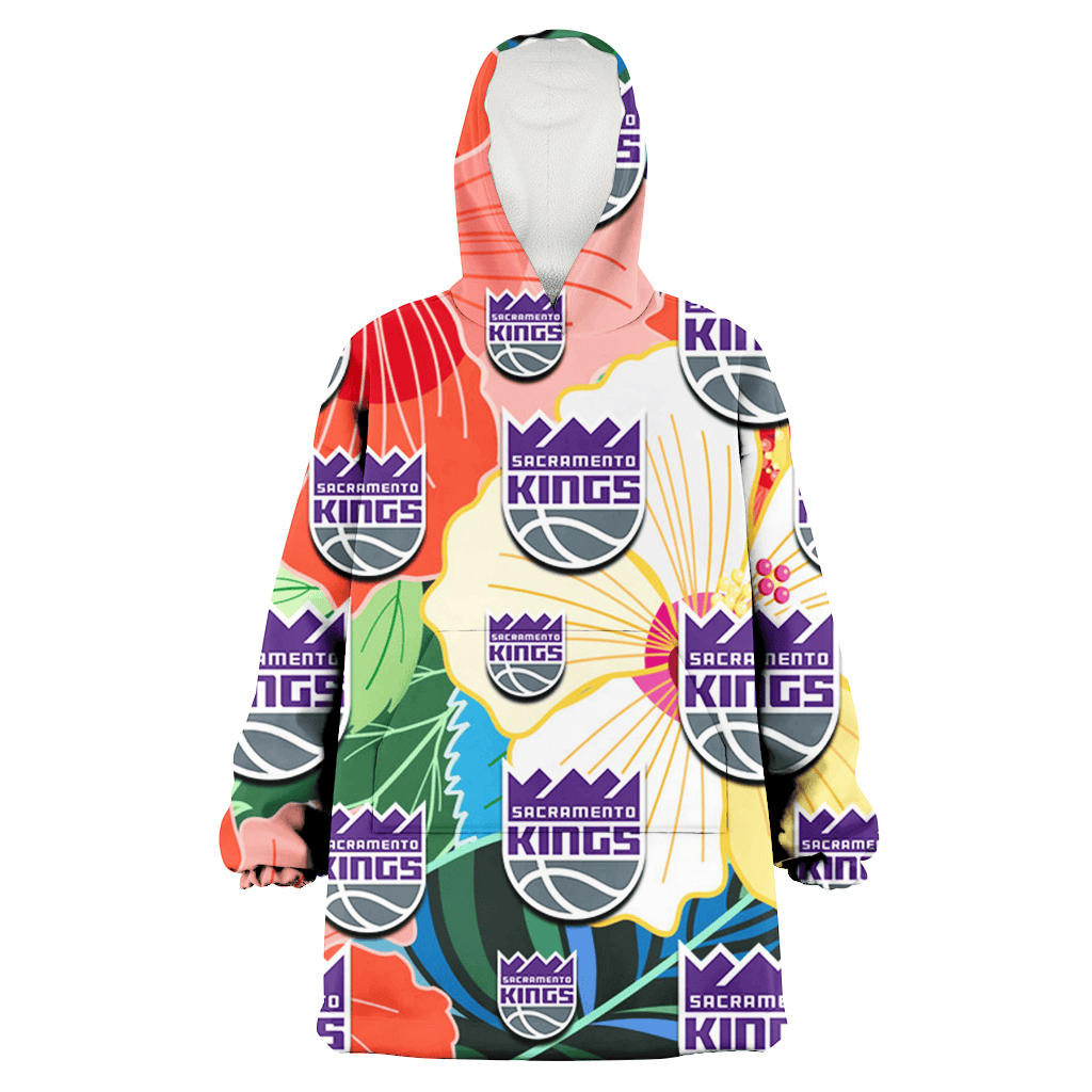 Sacramento Kings Orange White Tropical Hibiscus Green Leaf 3D Printed Hoodie Blanket Snug Hoodie