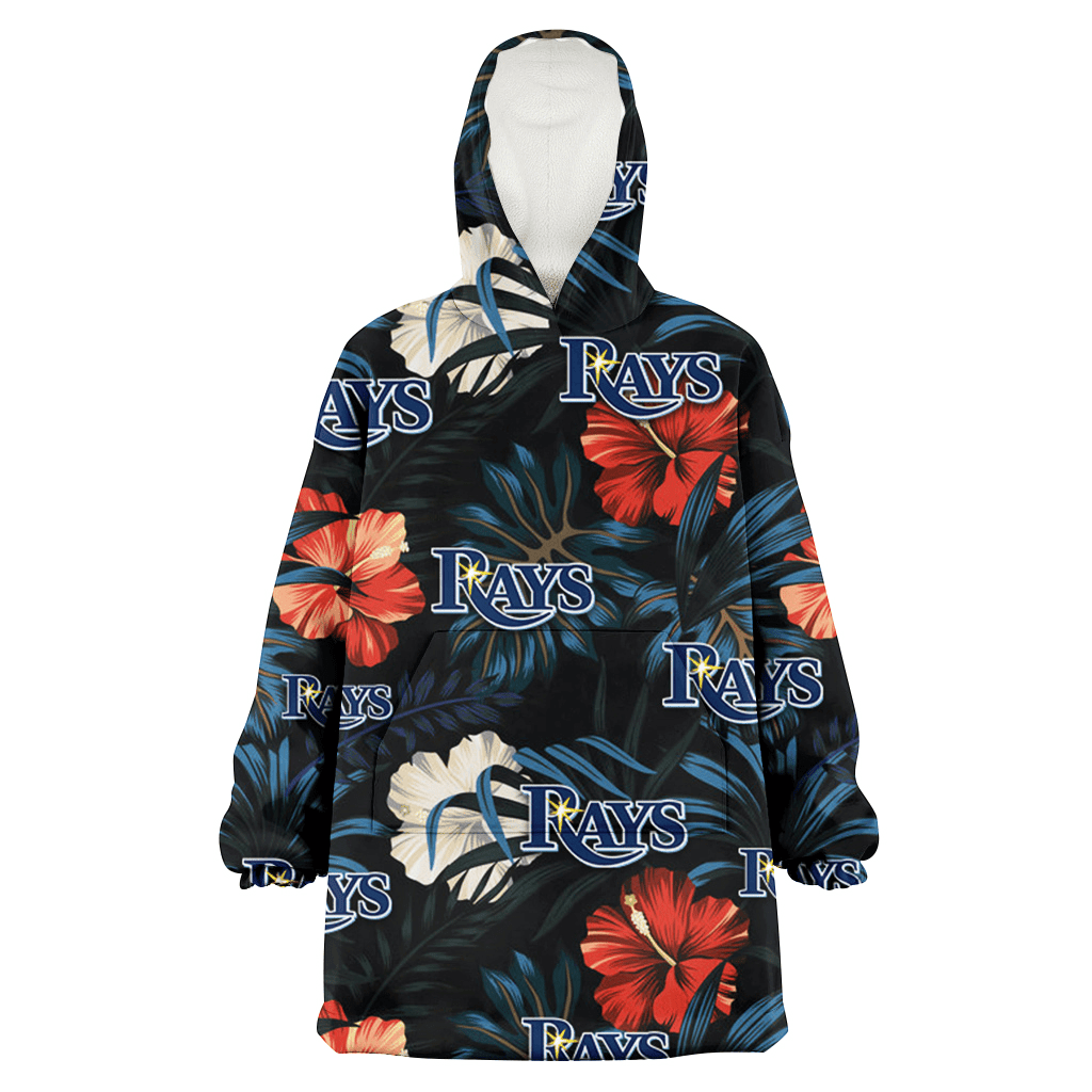 Tampa Bay Rays Red And White Hibiscus Dark Leaf Black Background 3D Printed Hoodie Blanket Snug Hoodie