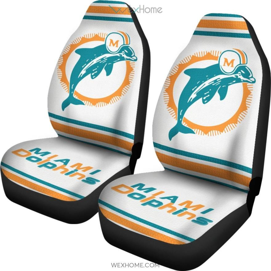 Miami Dolphins Logo White Car Seat Cover Set CSC1550