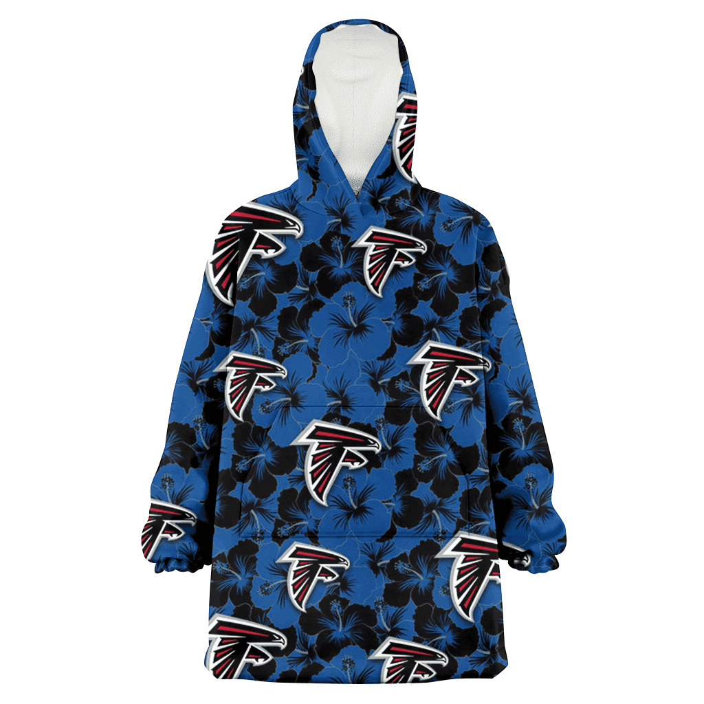 Atlanta Falcons Black Dark Blue Hibiscus Black Background 3D Printed Hoodie Blanket Snug Hoodie