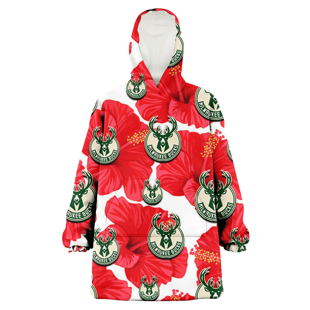 Milwaukee Bucks Big Red Hibiscus White Background 3D Printed Hoodie Blanket Snug Hoodie