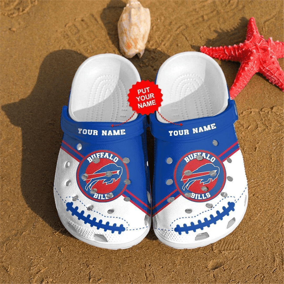 Buffalo Bills Custom Name Logo Pattern Crocss Classic Clogs Shoes In Blue & White Ver896