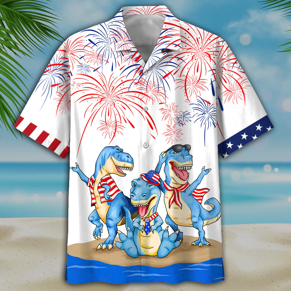 Dinosaur 4Th Of July Hawaiian Shirt- Independence Day Hawaiian Shirt, Usa Patriotic Hawaiian Shirt